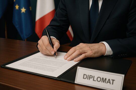 High-stakes political summit with government official signing historic international agreement