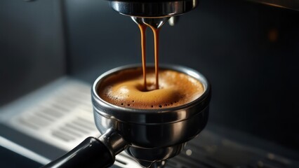Espresso pouring into a portafilter