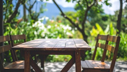 Naklejka premium Rustic wooden table with chairs near the window