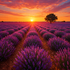 Obraz premium lavender field at sunset