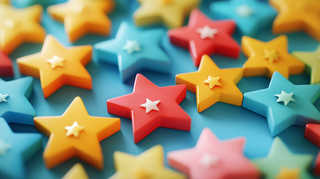 Concept of review aggregator website with stars and text bubbles showing customer ratings in organized layout