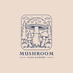 Mushroom logo with vintage charm and retro style vibes