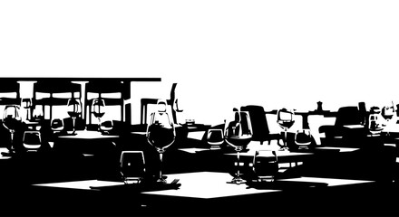 stylish black and white restaurant scene perfect for wine menu fine dining website or elegant event invitation design