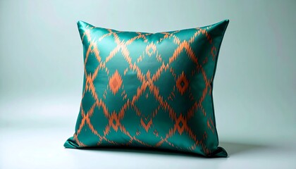 Teal pillow with orange pattern