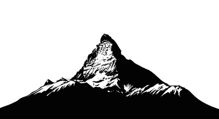 dramatic black and white mountain peak illustration perfect for adventure travel and naturethemed designs logos or branding projects seeking a powerful visual