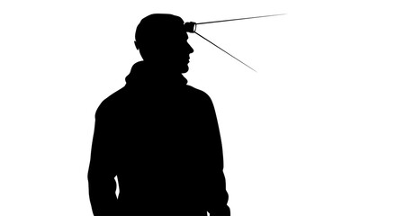 silhouette of a man with headlamp exploration adventure and the pursuit of knowledge