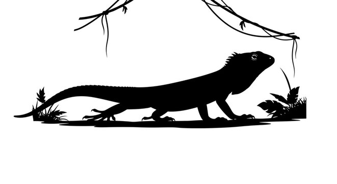 black lizard silhouette in jungle setting clip art preview