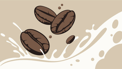 Coffee Beans with Milk Splash Vector Illustration.