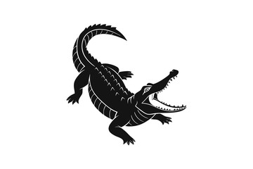 Fototapeta premium Alligator silhouette with open mouth isolated on white background