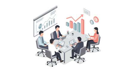 Fototapeta premium Business Team Meeting Around a Table Isometric View.