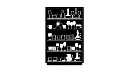 organized drinkware collection stylish black and white icon of a glassware cabinet for restaurant menus bar websites and home decor catalogs