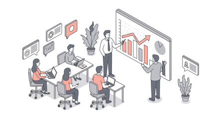 Business Team Meeting with Presentation and Analysis.