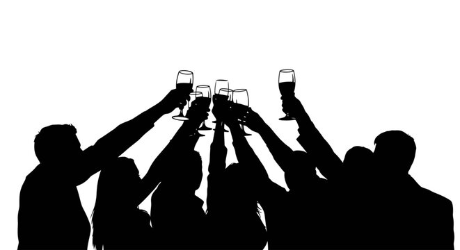 silhouetted group of friends raising toasting glasses celebrate success unity and friendship with this powerful image