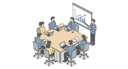 Business Team Meeting Around Table with Presentation.