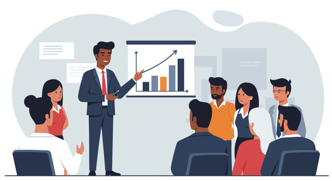 Business Presentation with Diverse Team and Chart Displayed.