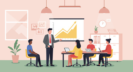 Fototapeta premium Business Presentation with Team and Growth Chart.