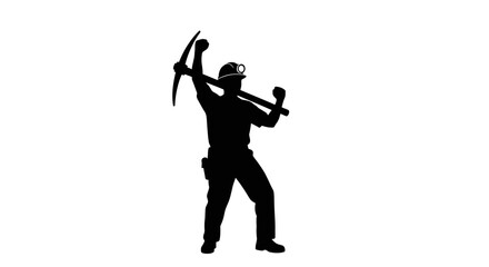 Naklejka premium triumphant miner silhouette celebrating success hard work and achievement in mining and resource extraction industries