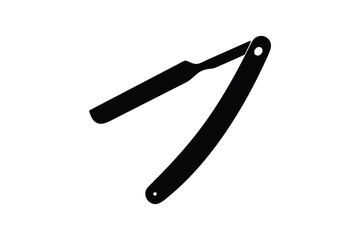 Black silhouette of a straight razor isolated on white background