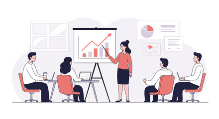 Business Presentation with Woman Explaining Financial Growth Chart.