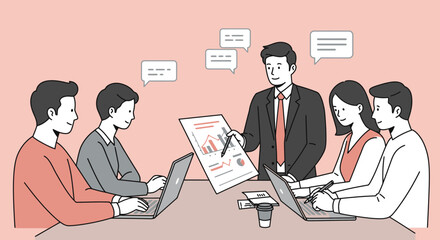 Business Team Meeting with Presentation and Laptops.