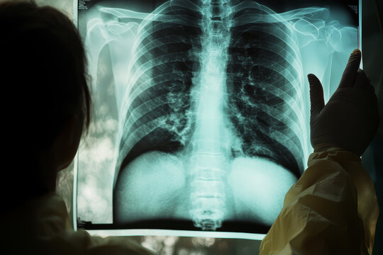 A person reviews a chest x-ray