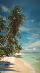 Fototapeta premium Tropical beach scene with swaying palm trees