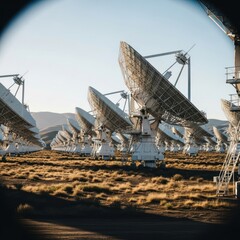 Array of Radio Telescopes in Desert Landscape, Science and Technology