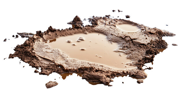 Mud puddle png dirty water splash ground stain natural soil texture design element isolated on white background