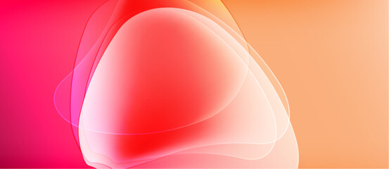 Abstract fluid shapes blend, creating vibrant gradients. Warm colors dominate, evoking energy, motion, softness. Light plays across translucent forms.