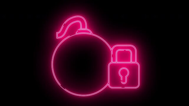bomb and padlock icon with neon effect