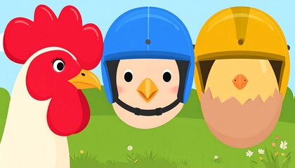 Chicken, chick, helmet wearers, outdoors