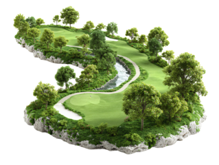 Scenic golf course with water feature for real estate promotion
