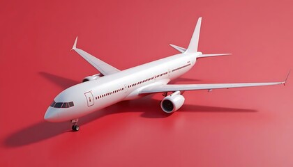 Obraz premium Miniature of airplane on red background. Aviary business concept