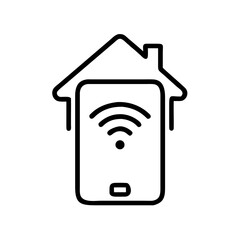 Illustration of a smart home device with a wifi signal inside a house outline icon design concept