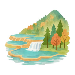 PNG Colorful forest waterfall illustration.