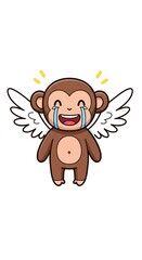 Obraz premium A cute cartoon monkey with angel wings and a halo, laughing with tears of joy.