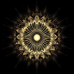 Fototapeta premium Ornate golden mandala design on a black background.