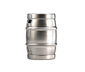 Stainless steel keg, cylindrical shape, polished metal