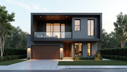 Modern two-story house with a contemporary design.