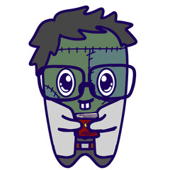 Sticker Kawaii Halloween Event - Cute Professor Frankenstein Character with Expressions