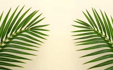 Obraz premium Vibrant Green Palm Fronds Against a Neutral Background. High quality