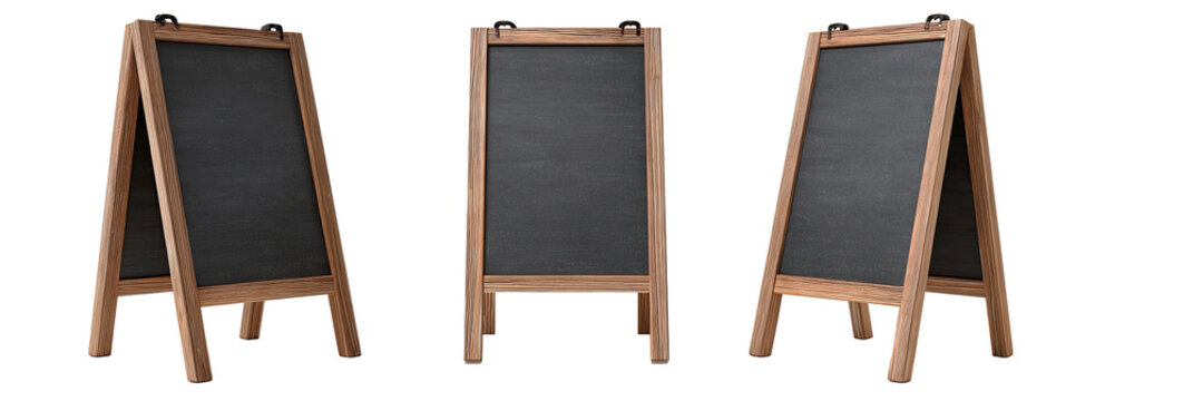 Three wooden A-frame chalkboard displays