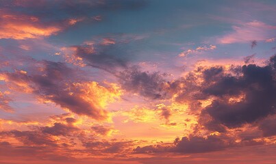 Fototapeta premium Sunset cloudscape, vibrant hues of orange, pink, and purple
