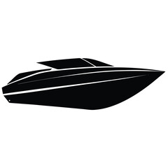 Sleek black motorboat silhouette yacht