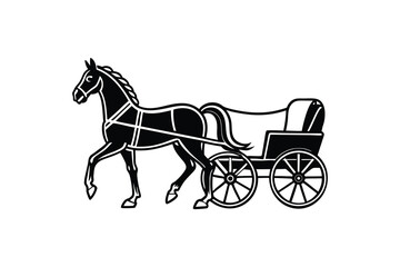 Horse and carriage silhouette isolated on white background