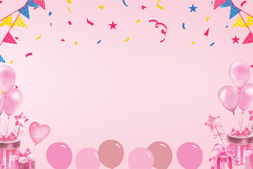 Cute Pink Birthday Backdrop – Floral & Confetti Pattern, birthday girl, birthday background, happy birthday, celebration backdrop