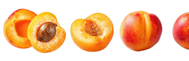 Fototapeta premium Four halved apricots and peaches, isolated