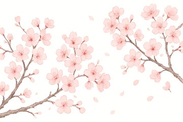 Fototapeta premium Delicate pink floral branches painted in watercolor style with petals gently falling down softly.