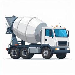 A detailed illustration of a large concrete mixer truck, showcasing its robust design and construction.