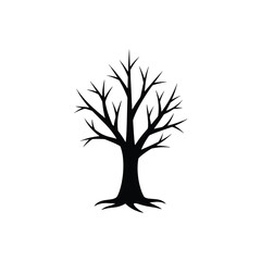 Obraz premium Silhouette of a bare tree with roots and branches on a white background.